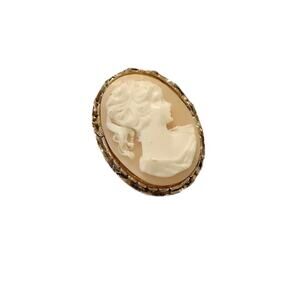 Vintage Framed Carved Cameo Brooch, Victorian Revival, Sarah Coventry